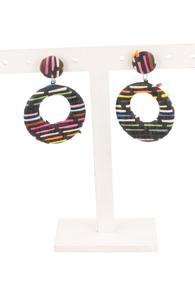 Aretes Circulo Rafia Flor NEGRO