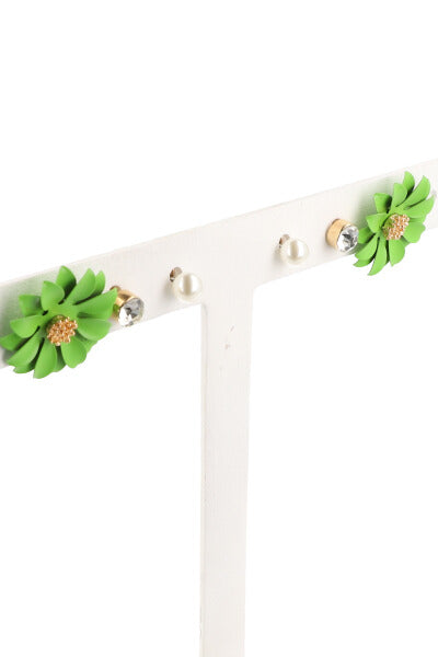 3 Pr Aretes Flor Color VERDE