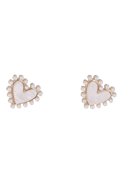 Aretes Studs Corazón Perlas