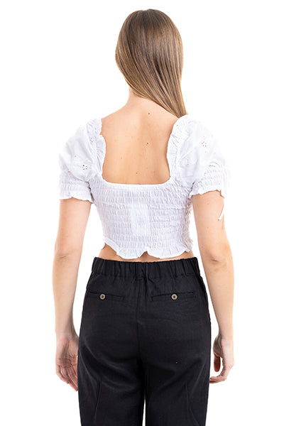 Blusa crop tejido smock eyelat BLANCO