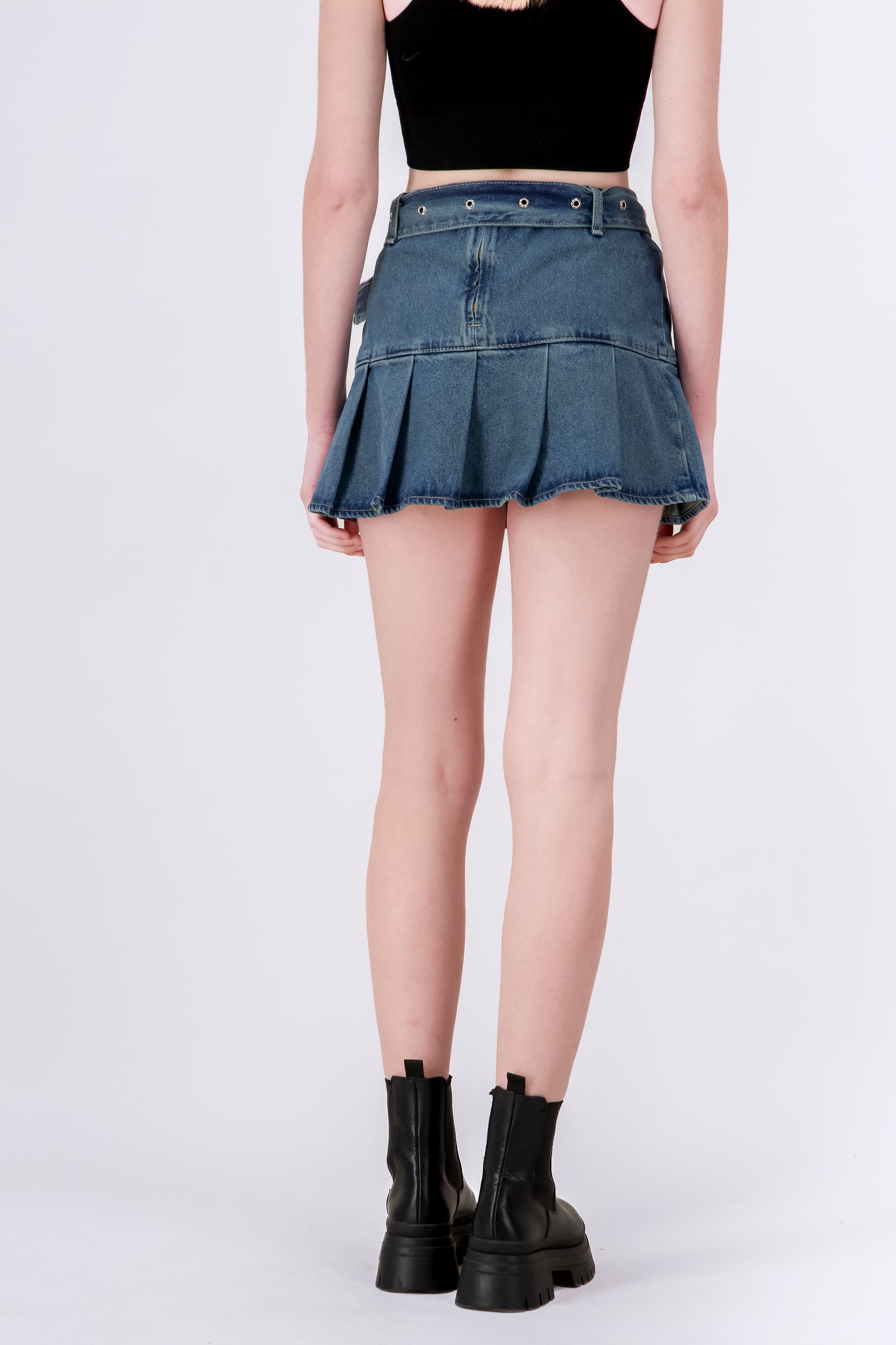 Falda Mini Denim Tableada VERDE