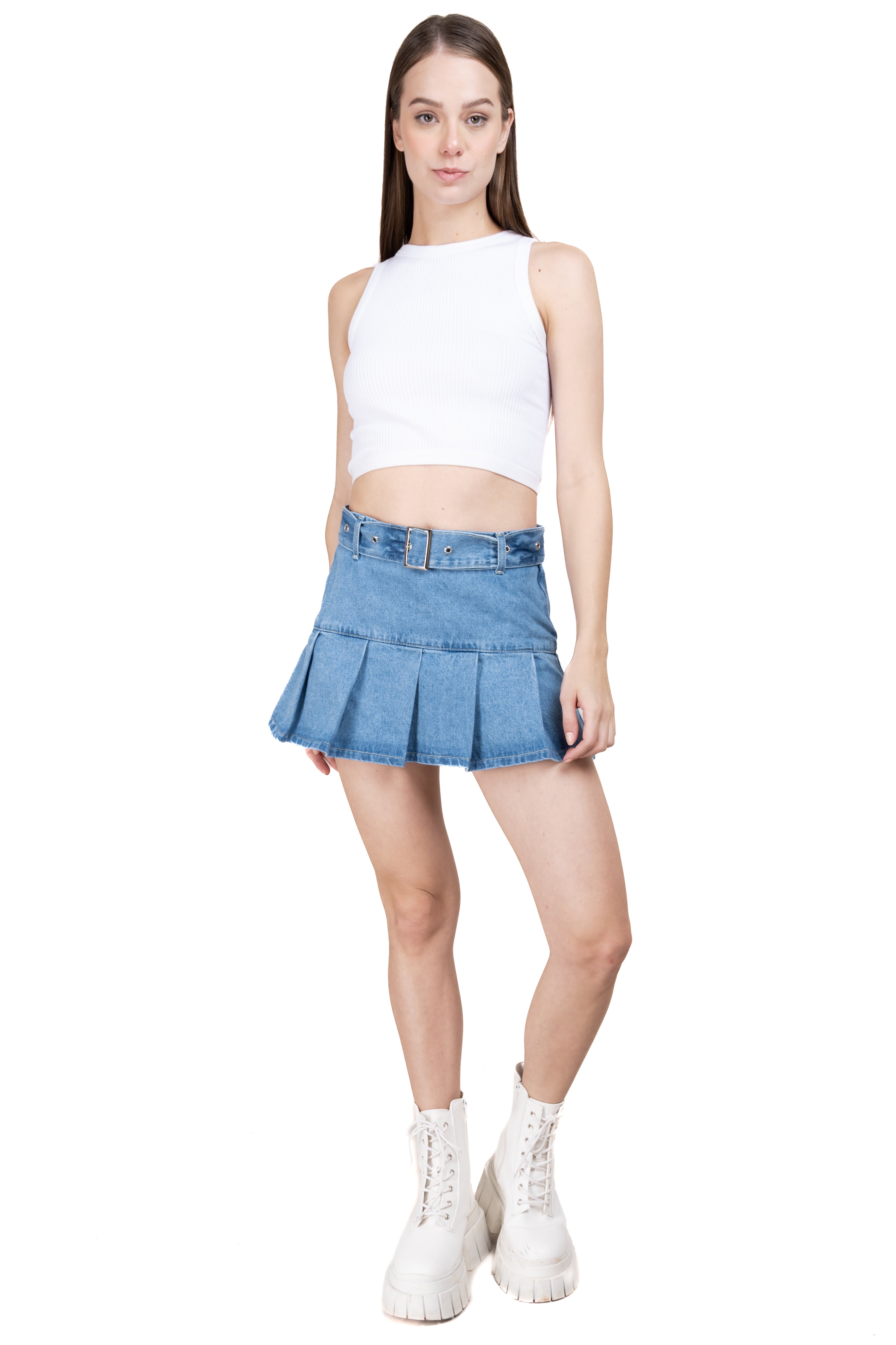 Falda Mini Denim Tableada STONE LIGHT