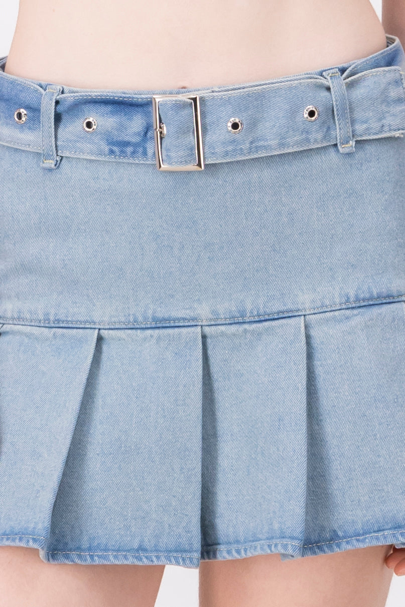 Falda Mini Denim Tableada STONE