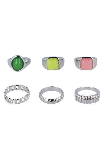 Set 6 anillos piedras multi diseños PLATA