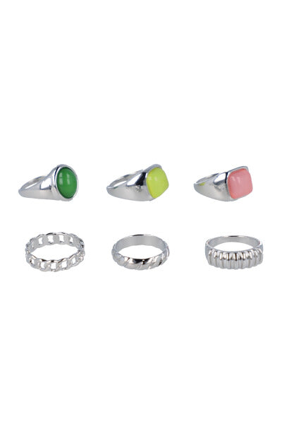 Set 6 anillos piedras multi diseños PLATA