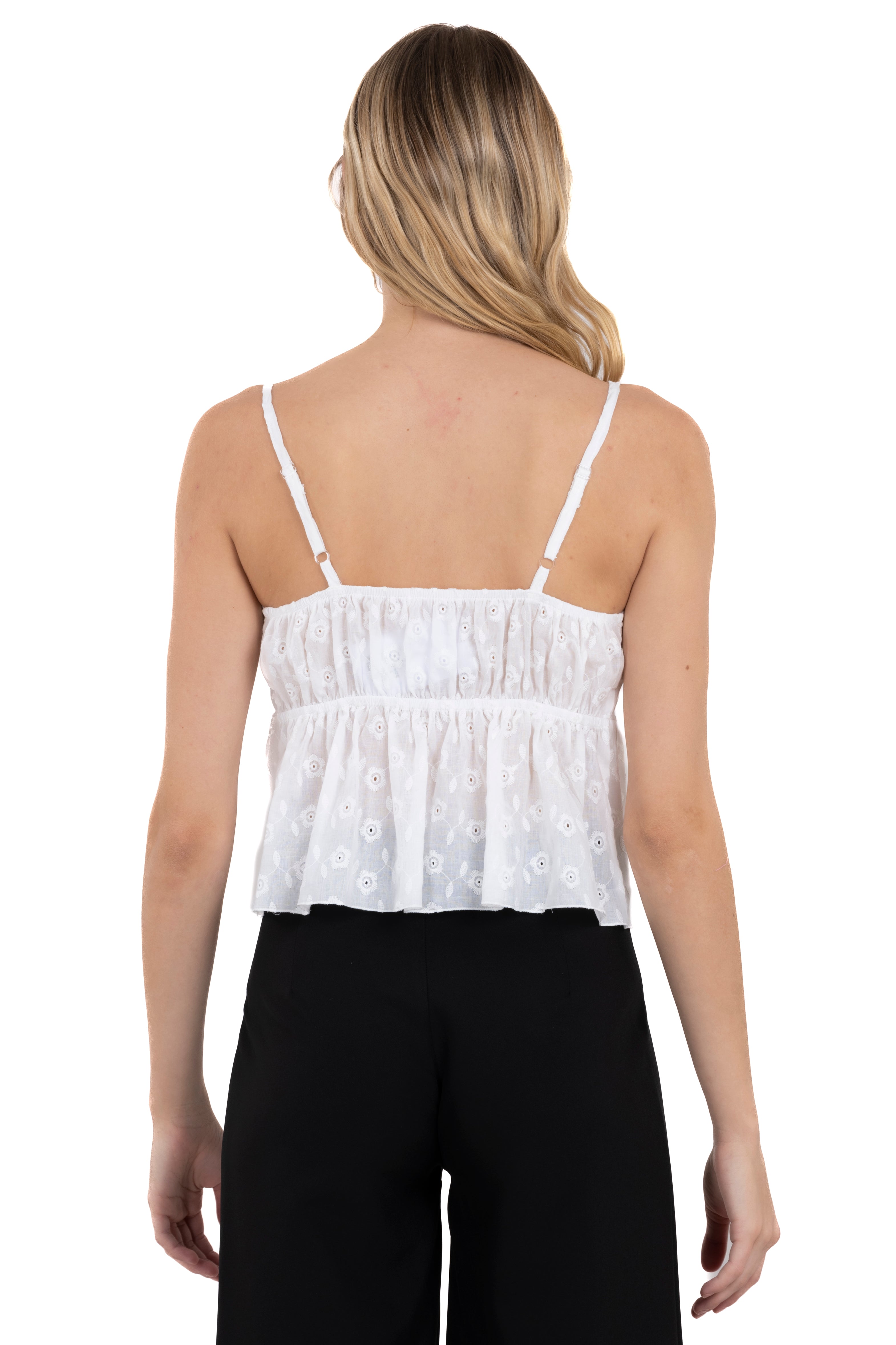 Top moño escote tejido eyelat BLANCO