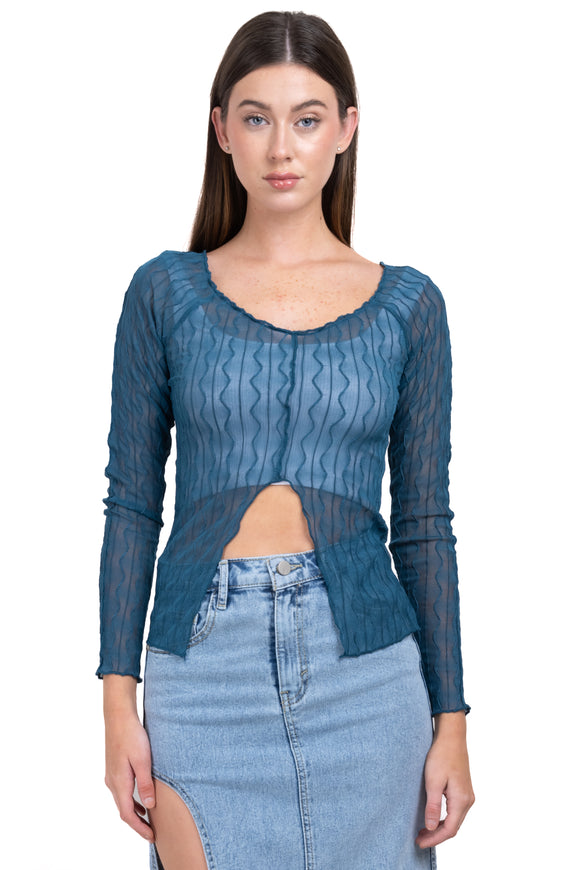 Top mesh abertura costuras zigzag