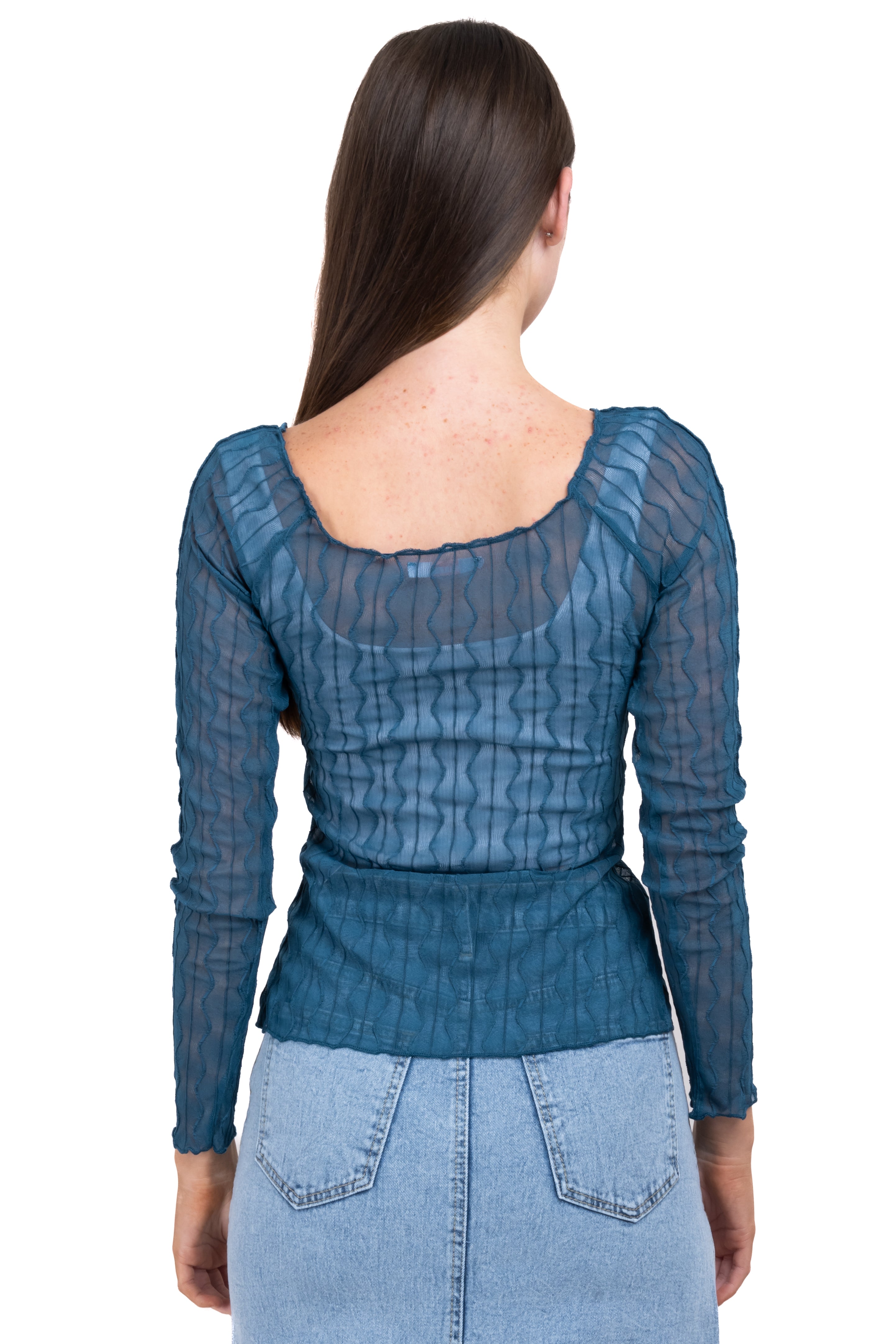 Top mesh abertura costuras zigzag AZUL