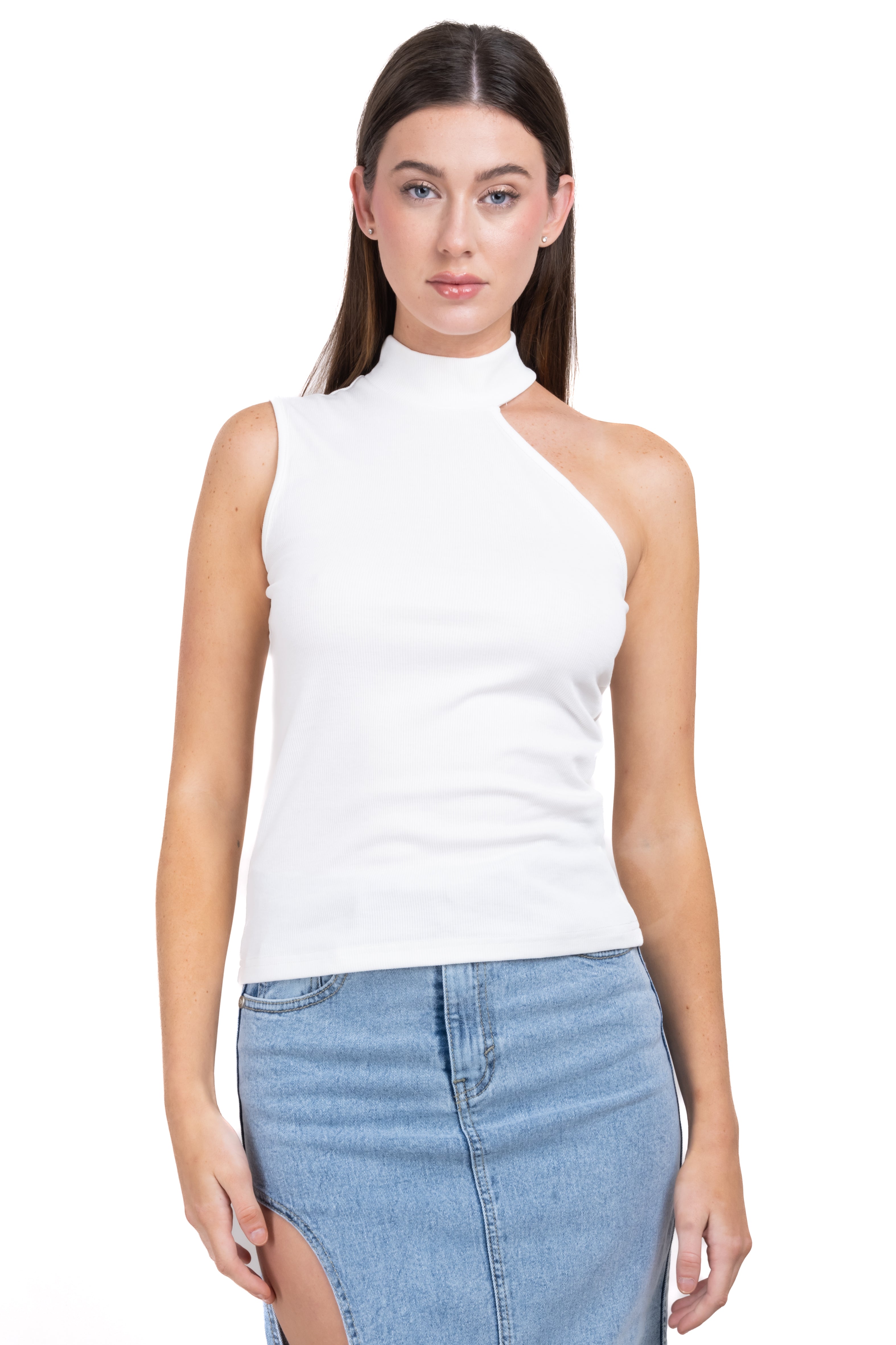 Top liso corte asimétrico BLANCO