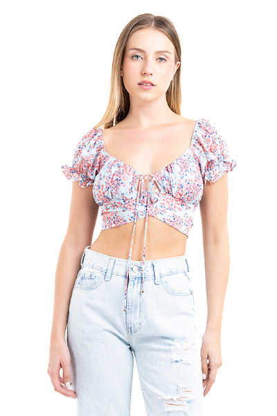 Top crop floreado cintas anchas AZUL COMBO
