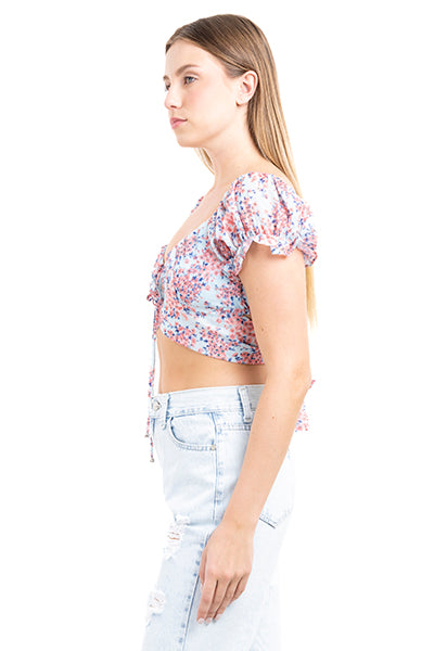 Top crop floreado cintas anchas AZUL COMBO