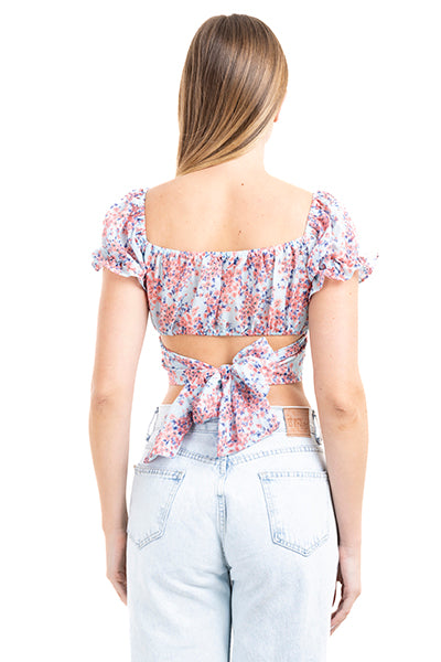 Top crop floreado cintas anchas AZUL COMBO