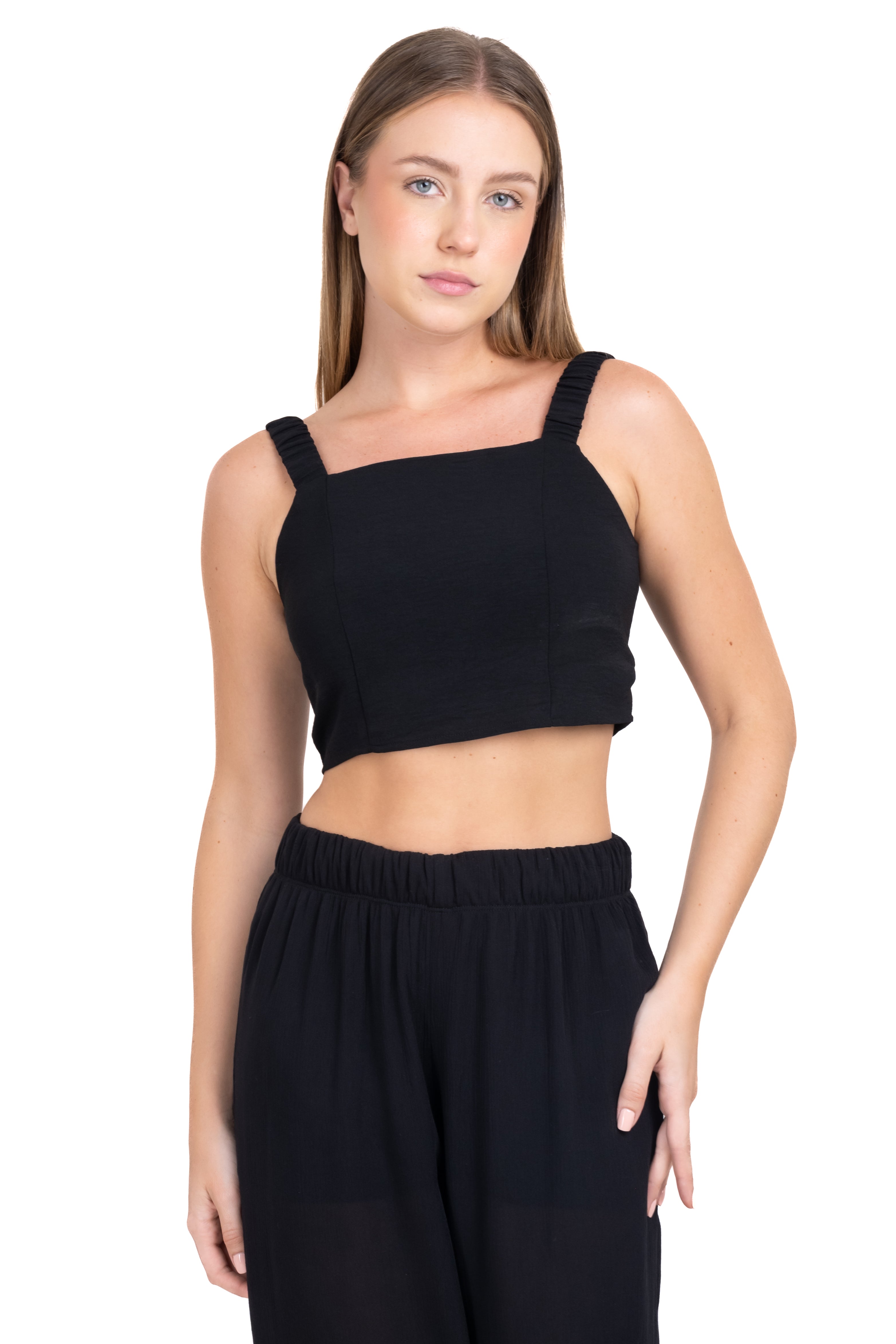 Top liso tirantes fruncidos