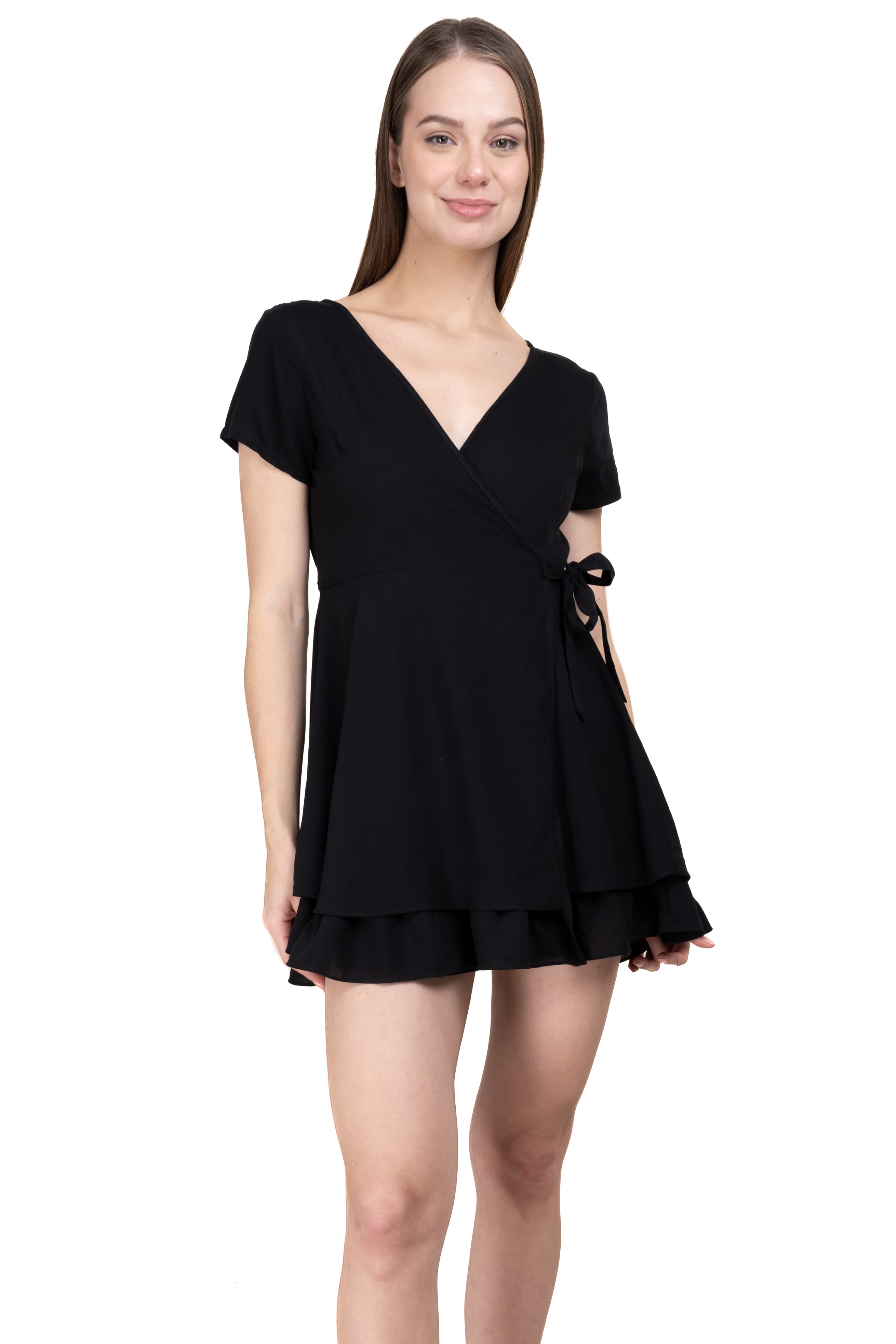 Vestido mini wrap liso NEGRO