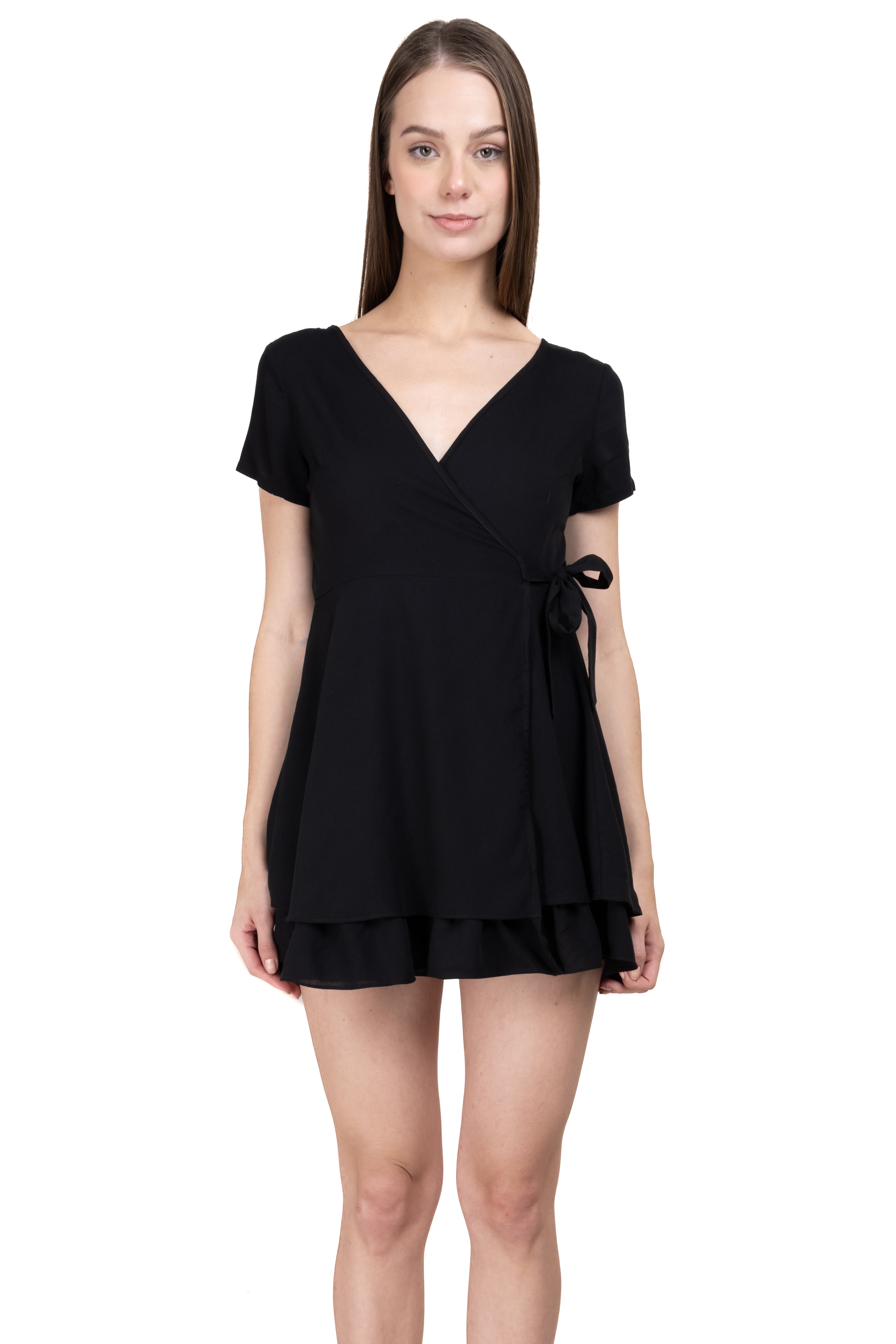 Vestido mini wrap liso NEGRO