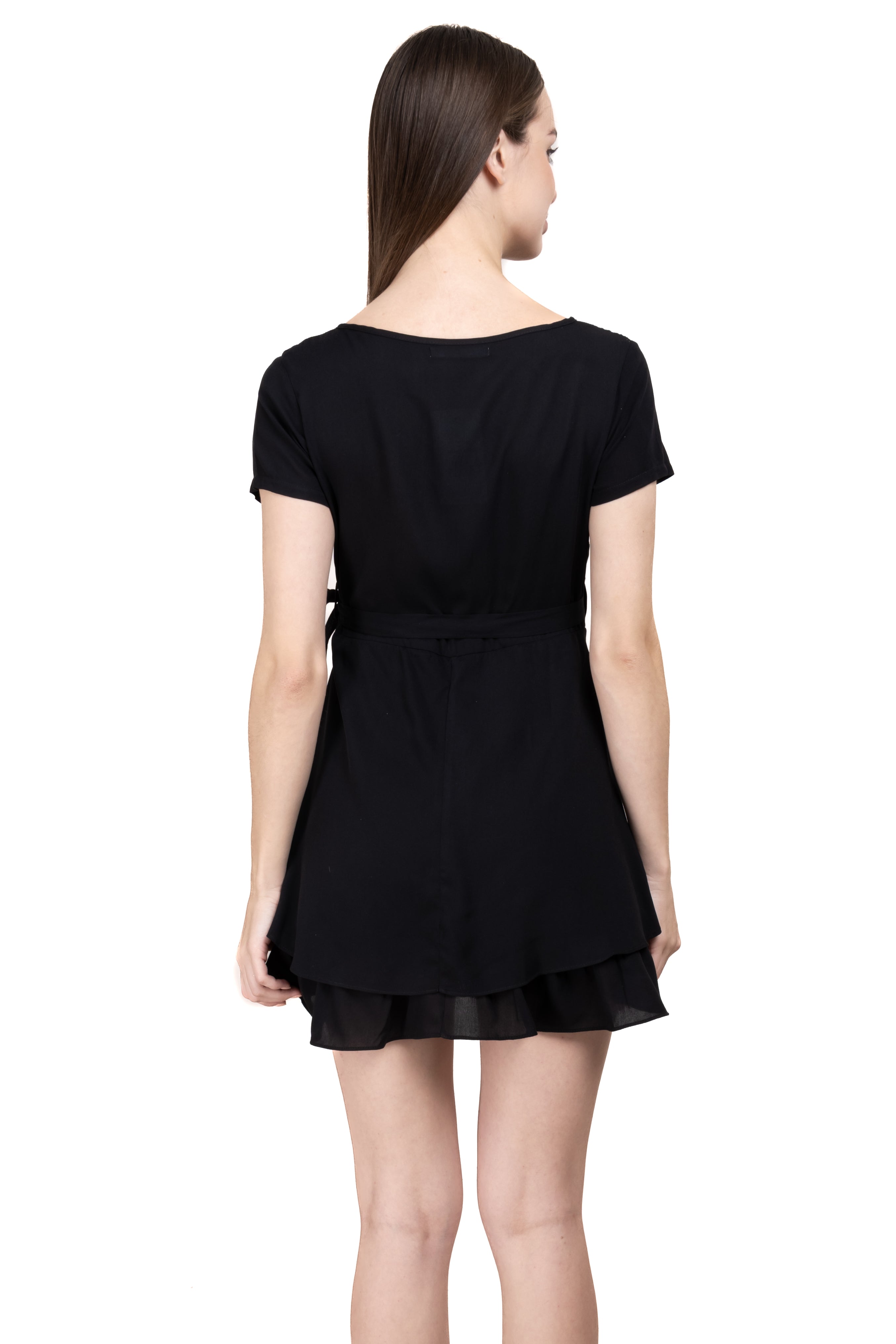 Vestido mini wrap liso NEGRO