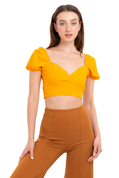 Top liso manga corta abullonada NARANJA BRILLANTE