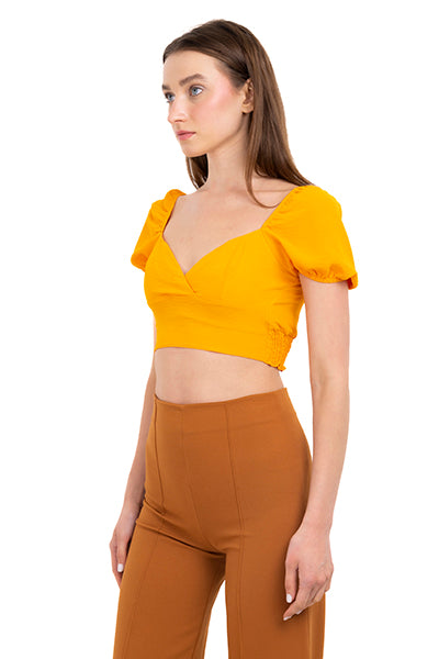 Top liso manga corta abullonada NARANJA BRILLANTE