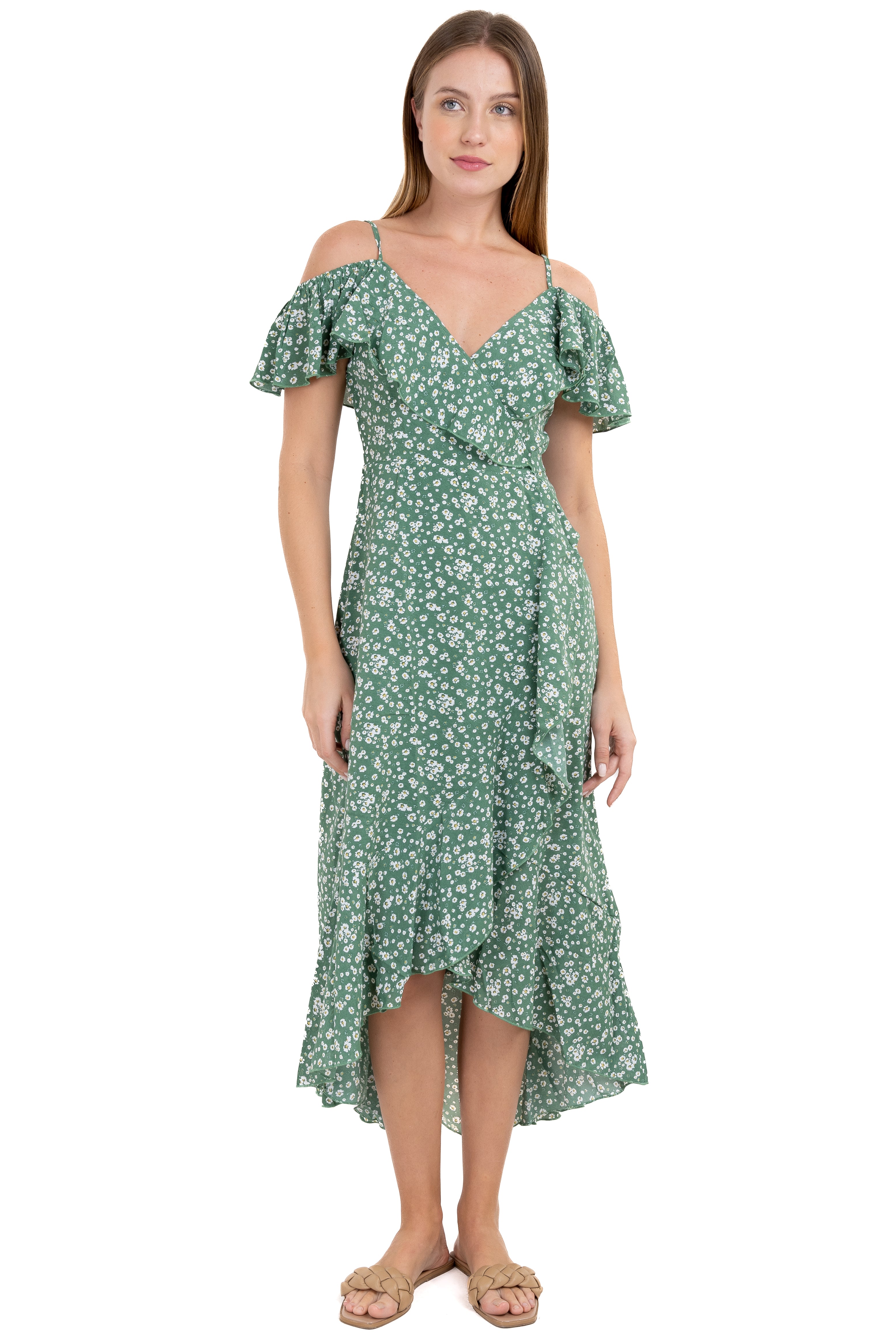 Vestido maxi tirantes olanes floral VERDE COMBO