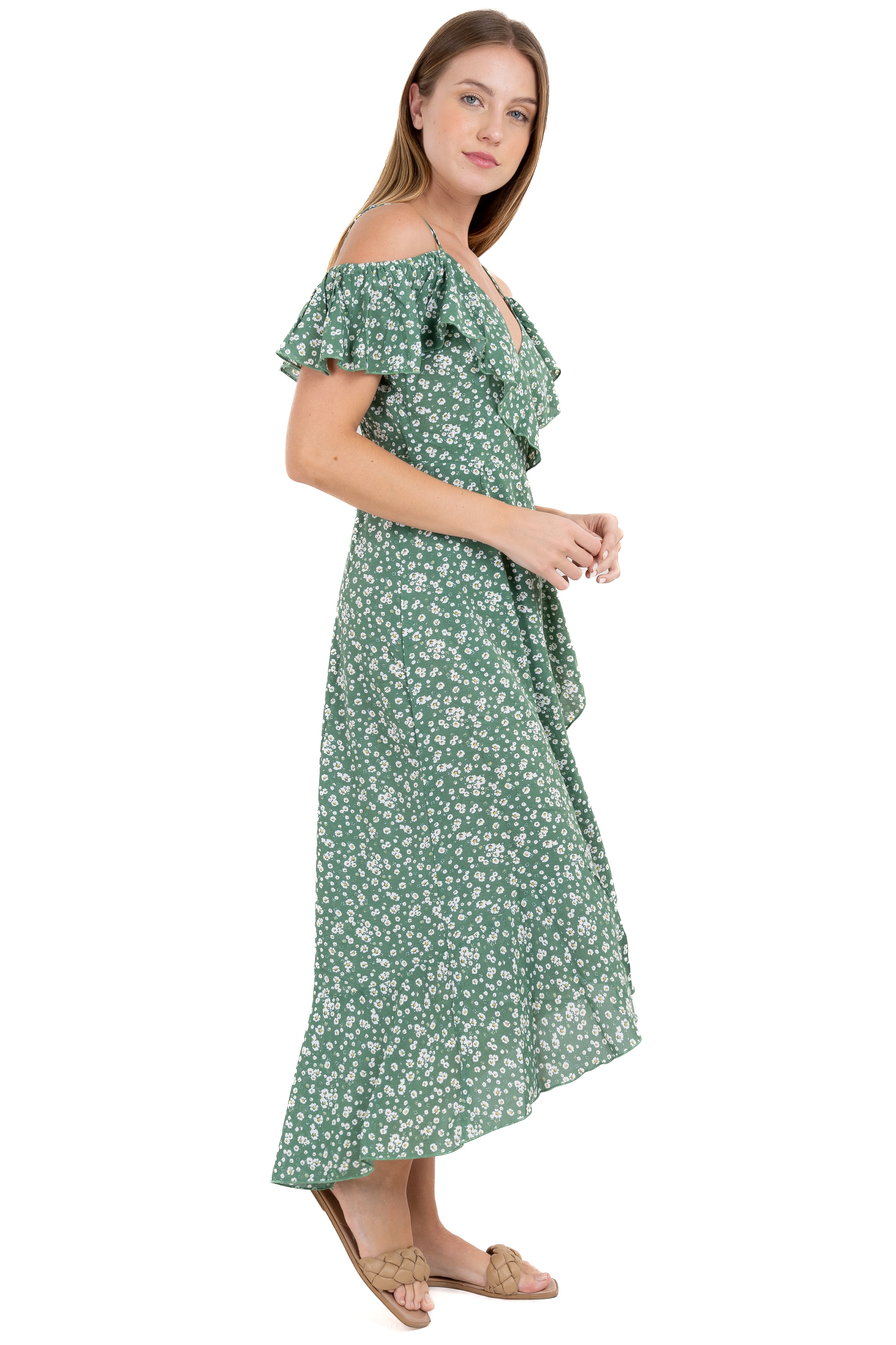 Vestido maxi tirantes olanes floral VERDE COMBO