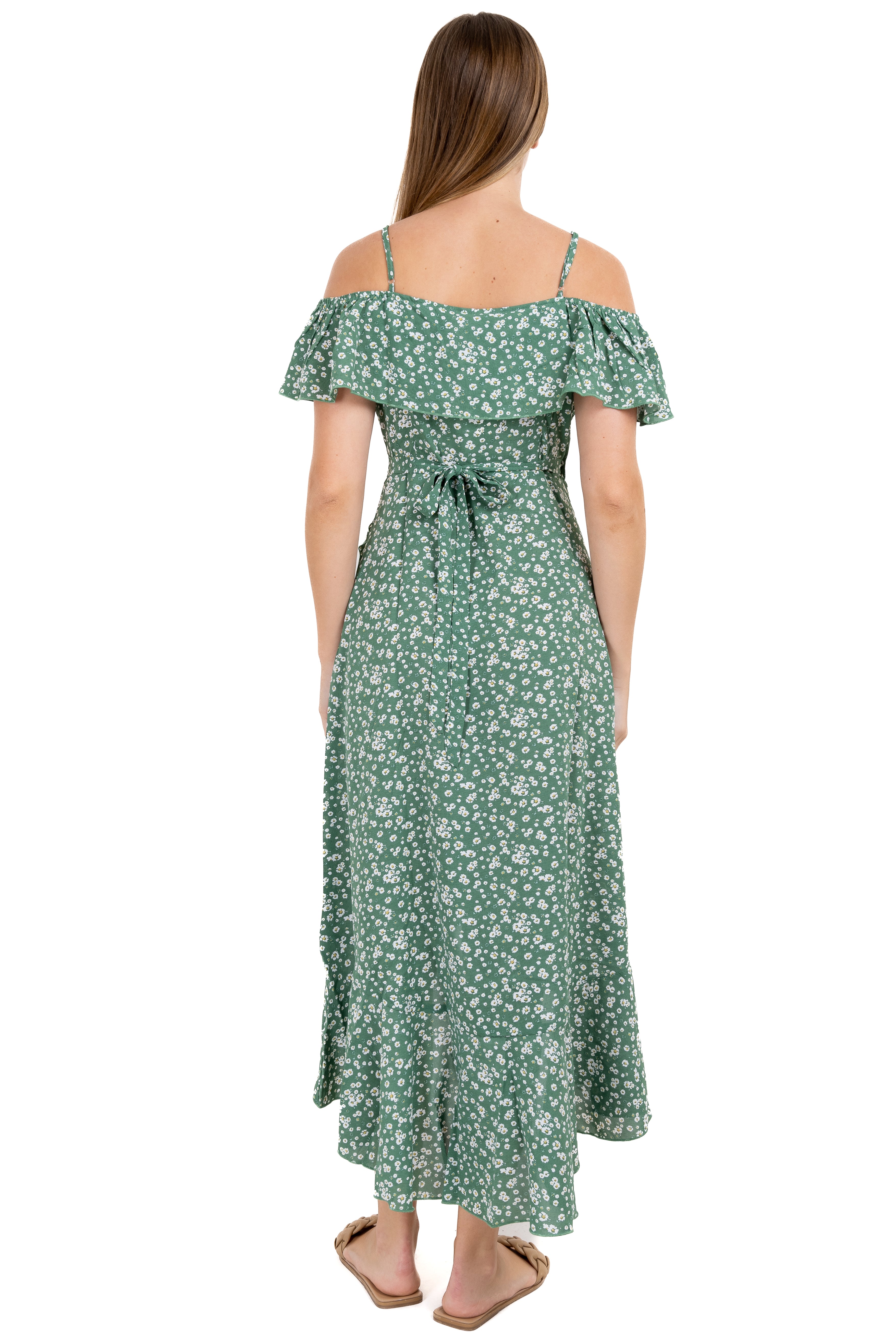 Vestido maxi tirantes olanes floral VERDE COMBO