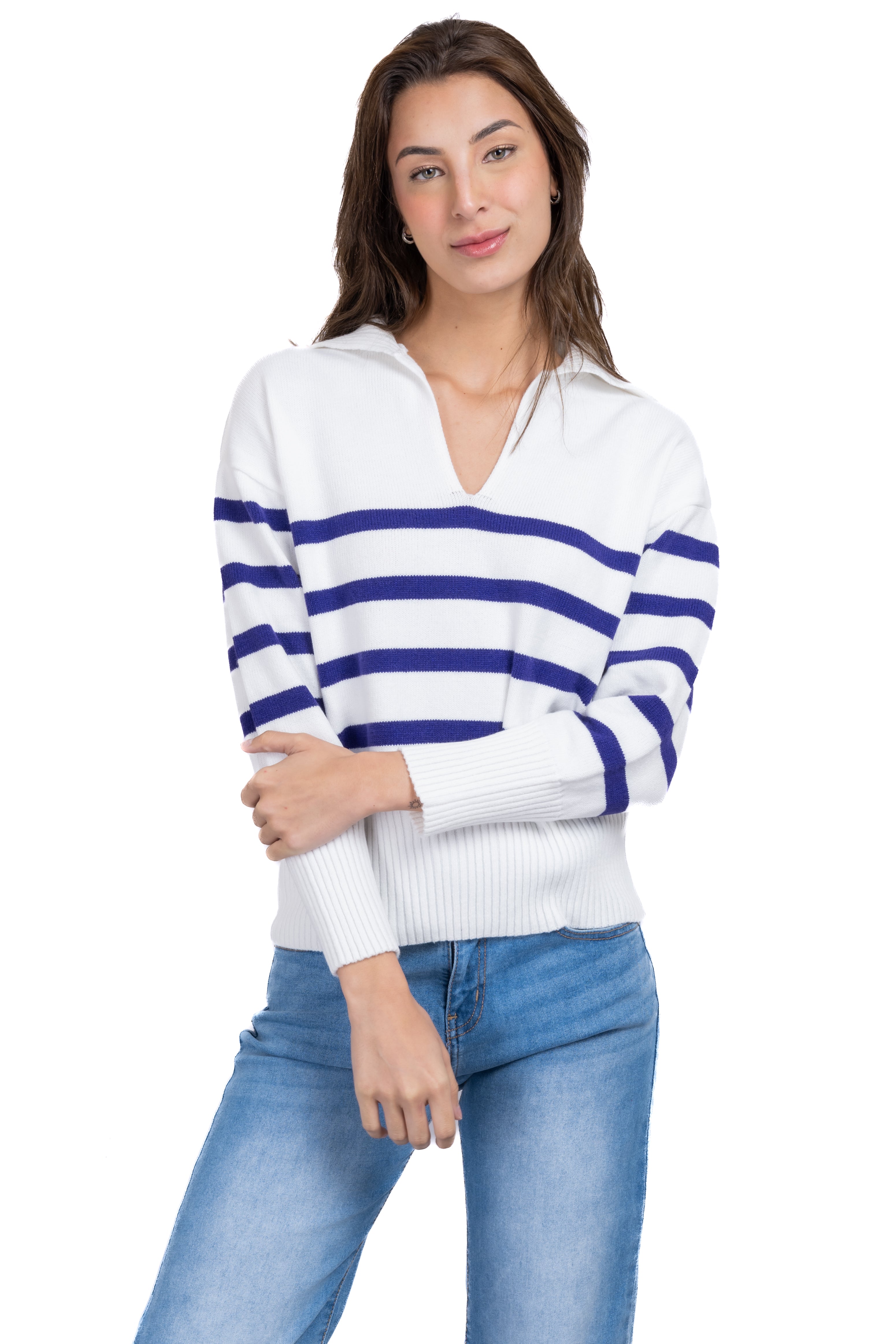 Suéter cuello polo rayas MARINO COMBO
