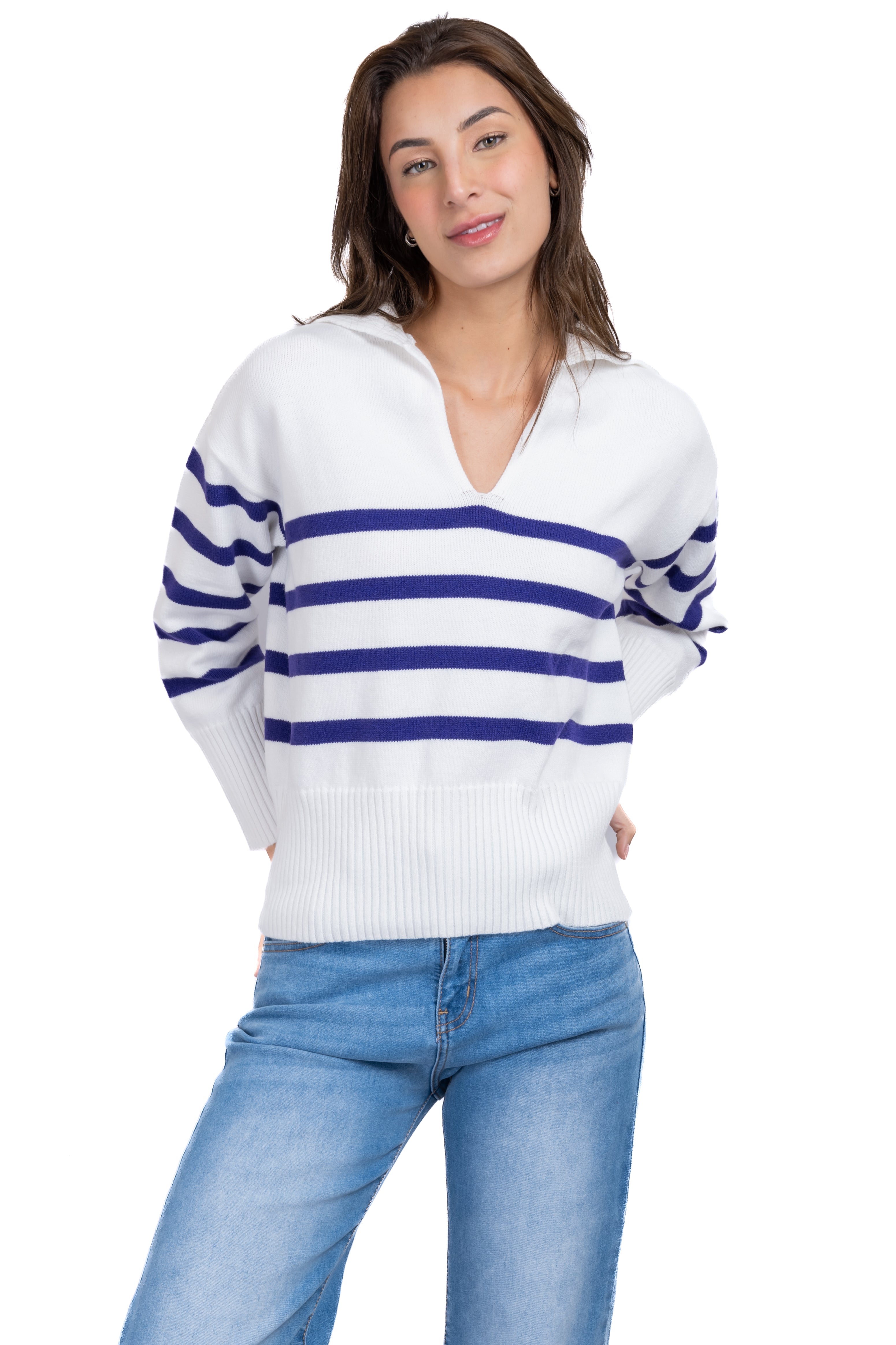Suéter cuello polo rayas MARINO COMBO
