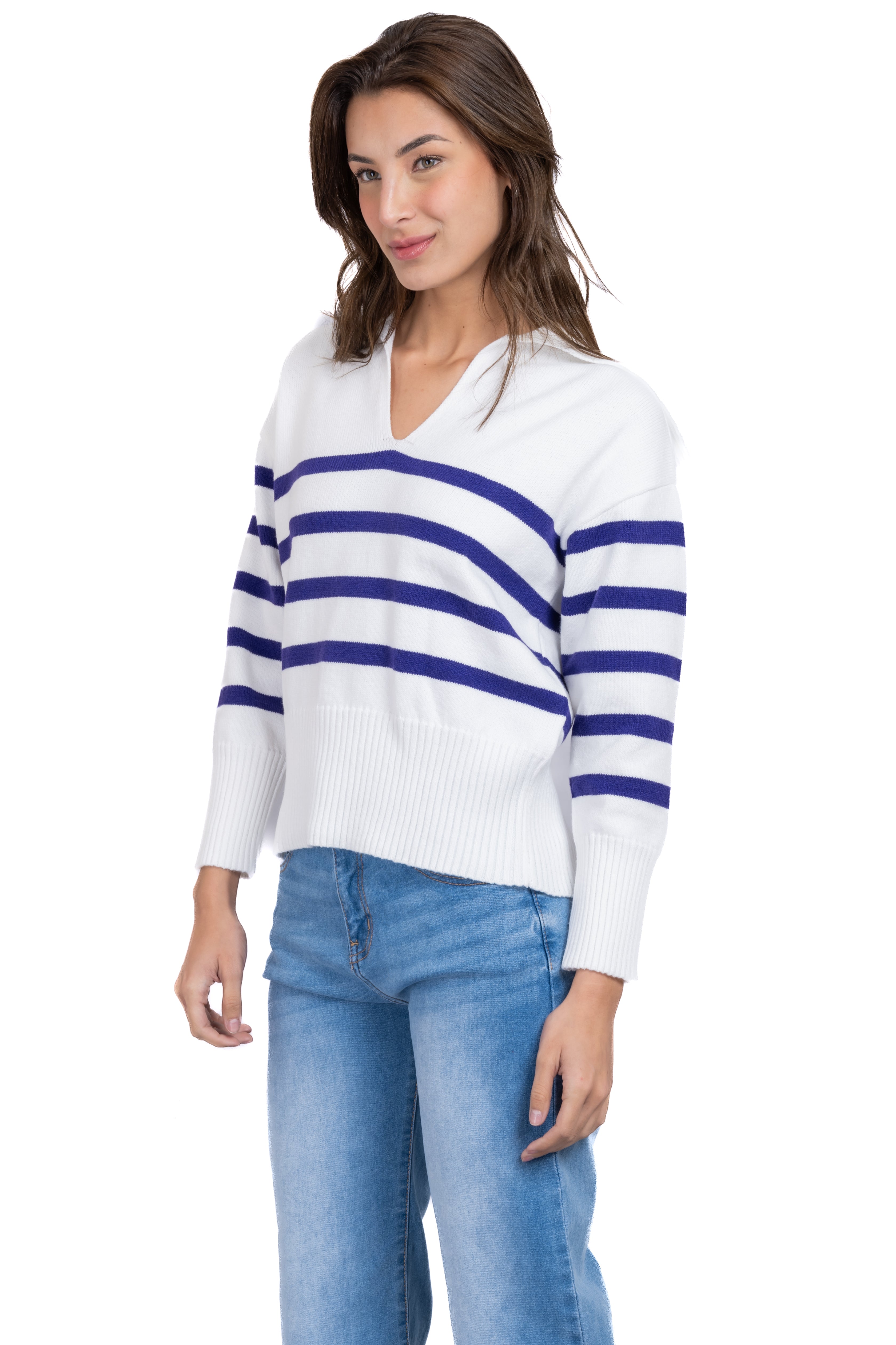 Suéter cuello polo rayas MARINO COMBO