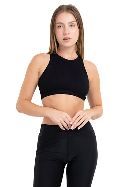 Top acanalado monocolor NEGRO