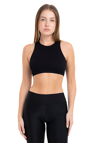 Top acanalado monocolor NEGRO