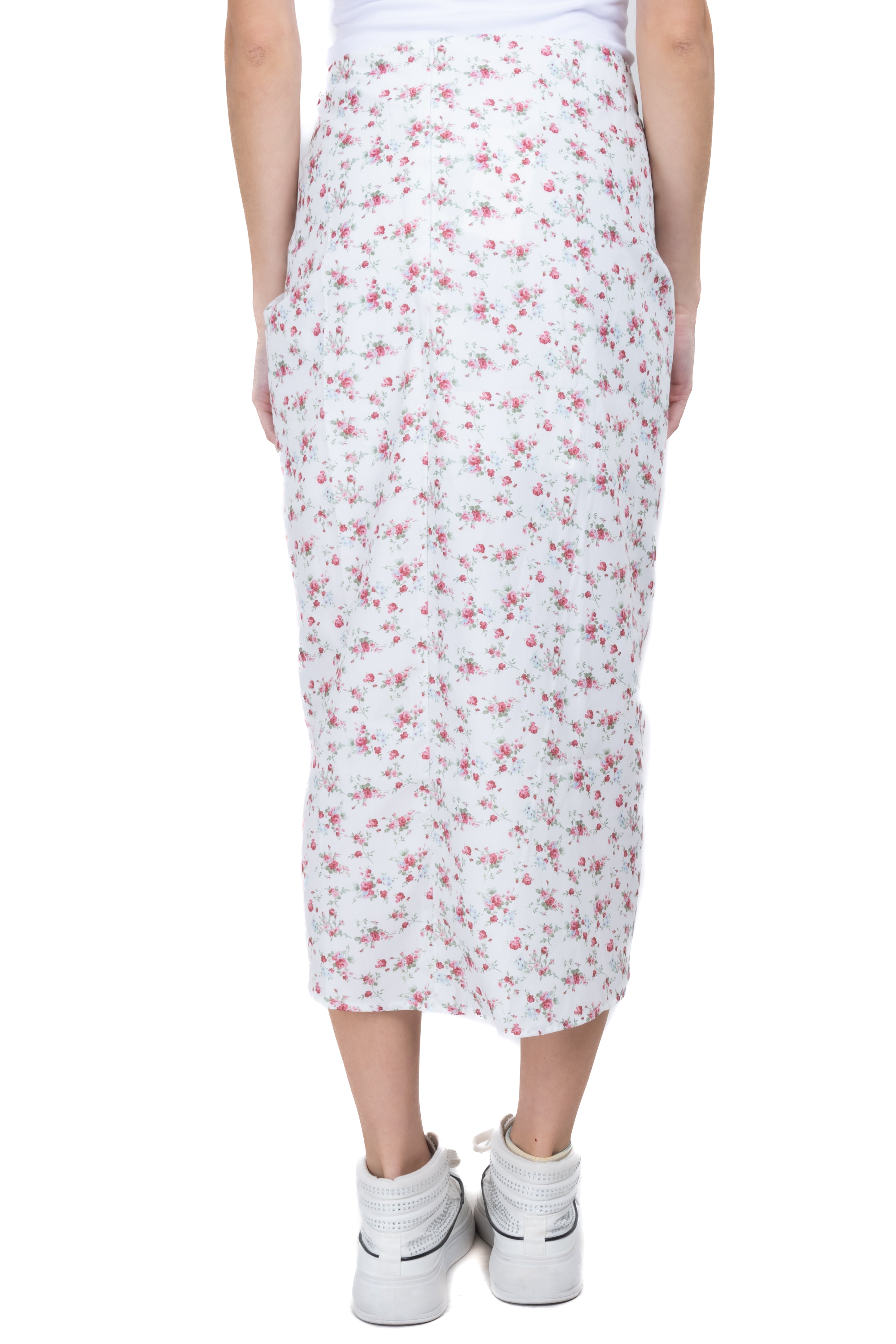 Falda midi estampado flores BLANCO COMBO