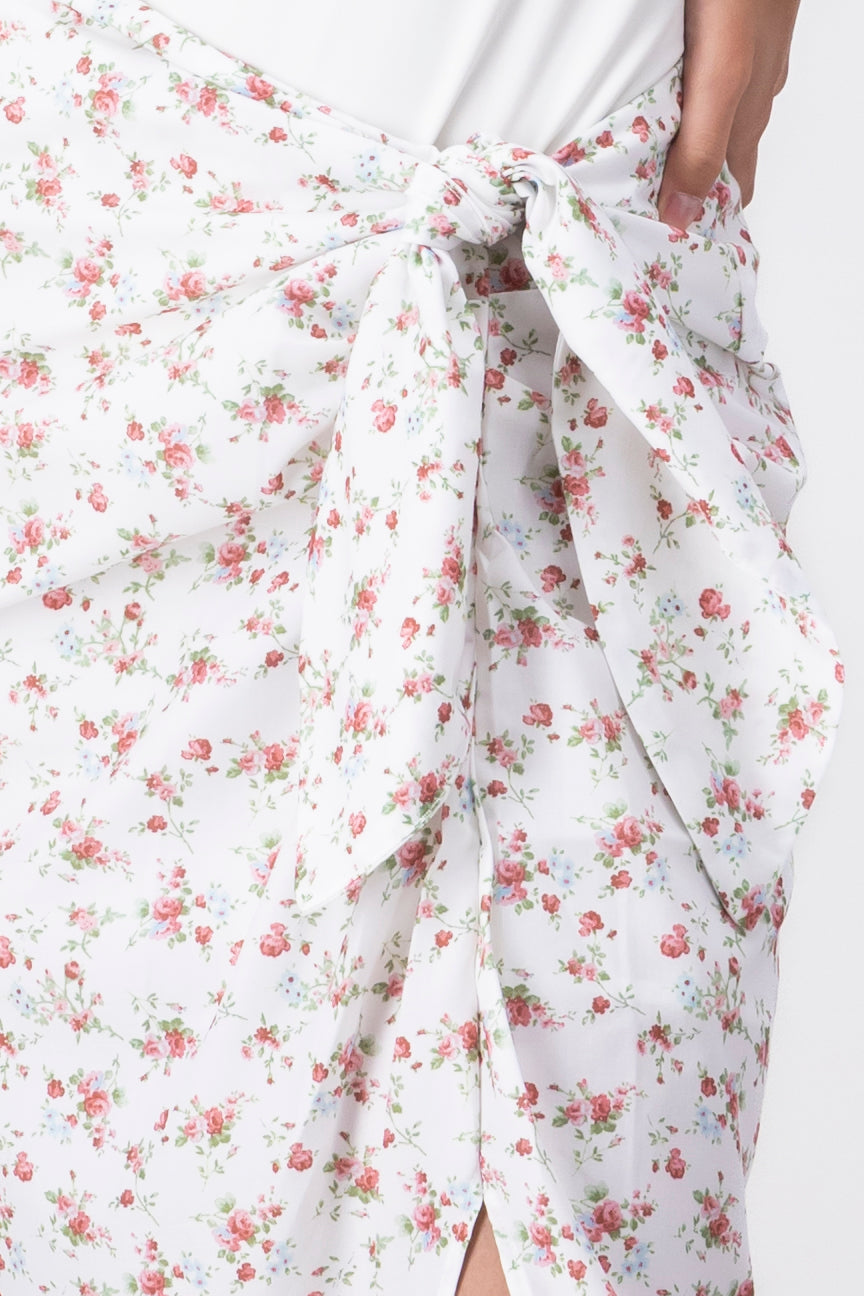 Falda midi estampado flores BLANCO COMBO