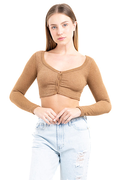 Top crop acanalado botones