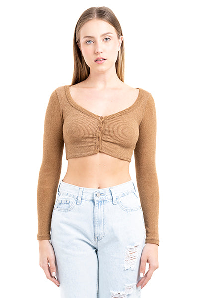 Top crop acanalado botones KHAKI