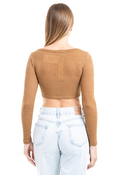 Top crop acanalado botones KHAKI