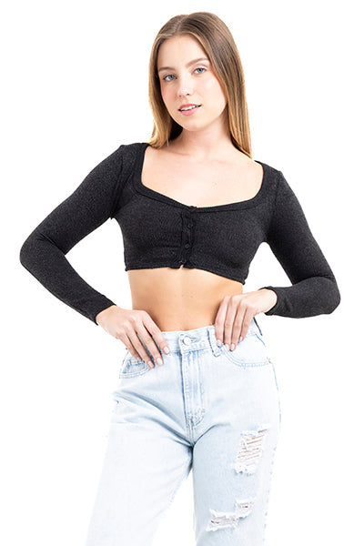 Top crop acanalado botones