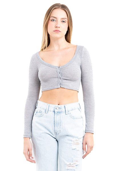 Top crop acanalado botones GRIS