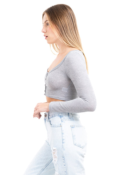 Top crop acanalado botones GRIS