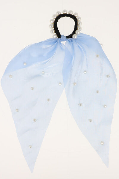 Scrunchie satín perlas AZUL