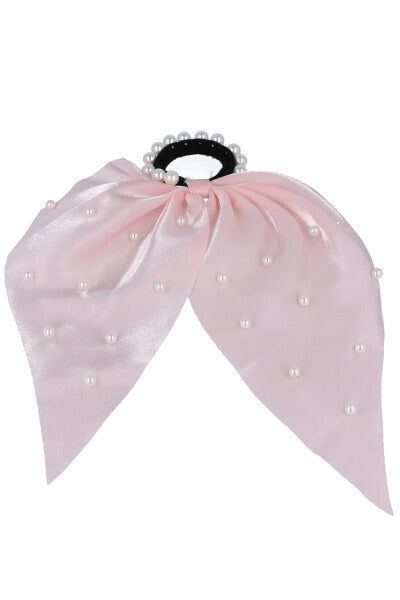 Scrunchie satín perlas PALO DE ROSA