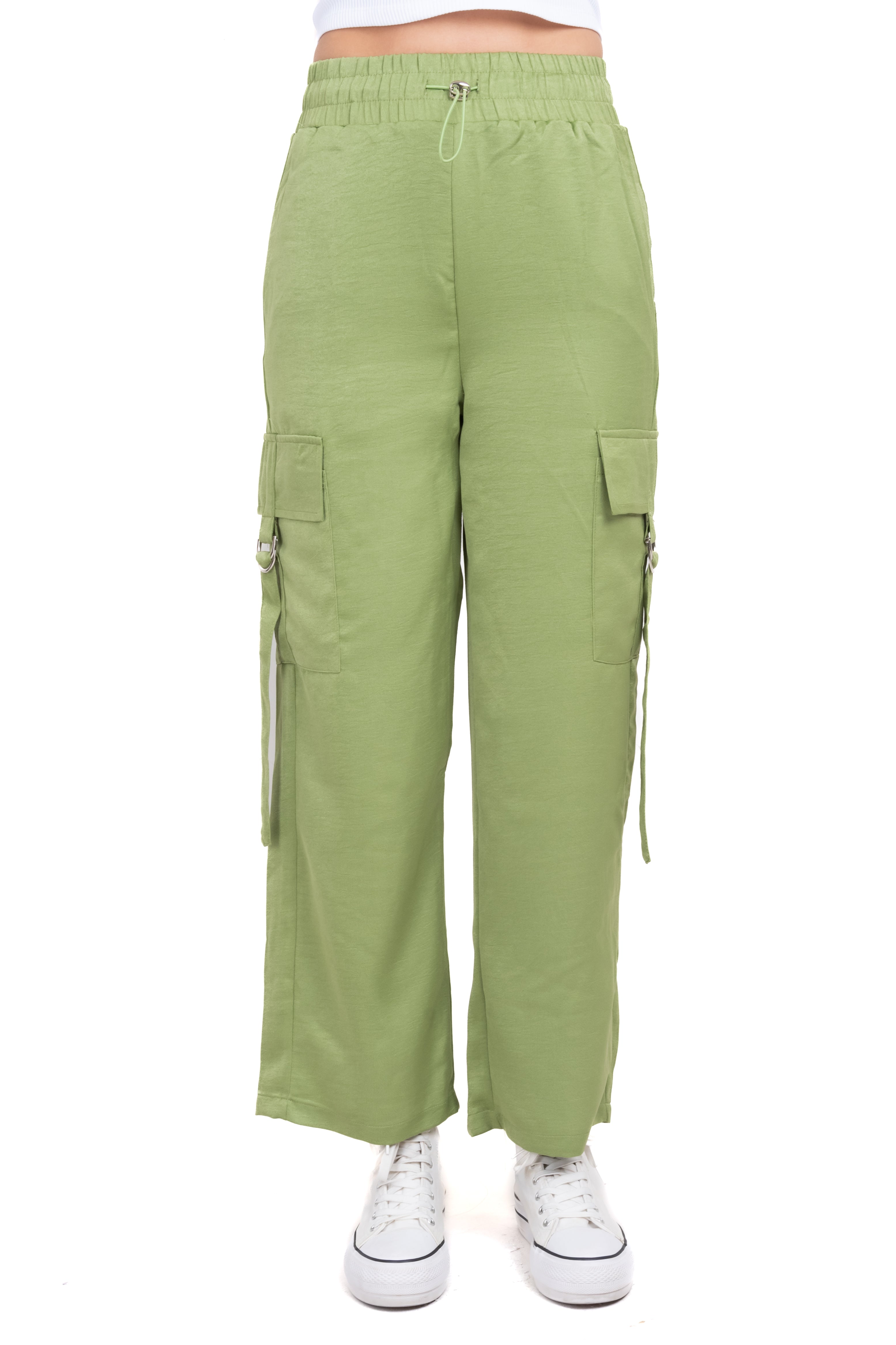 Pantalón cargo multi bolsas cinturones VERDE