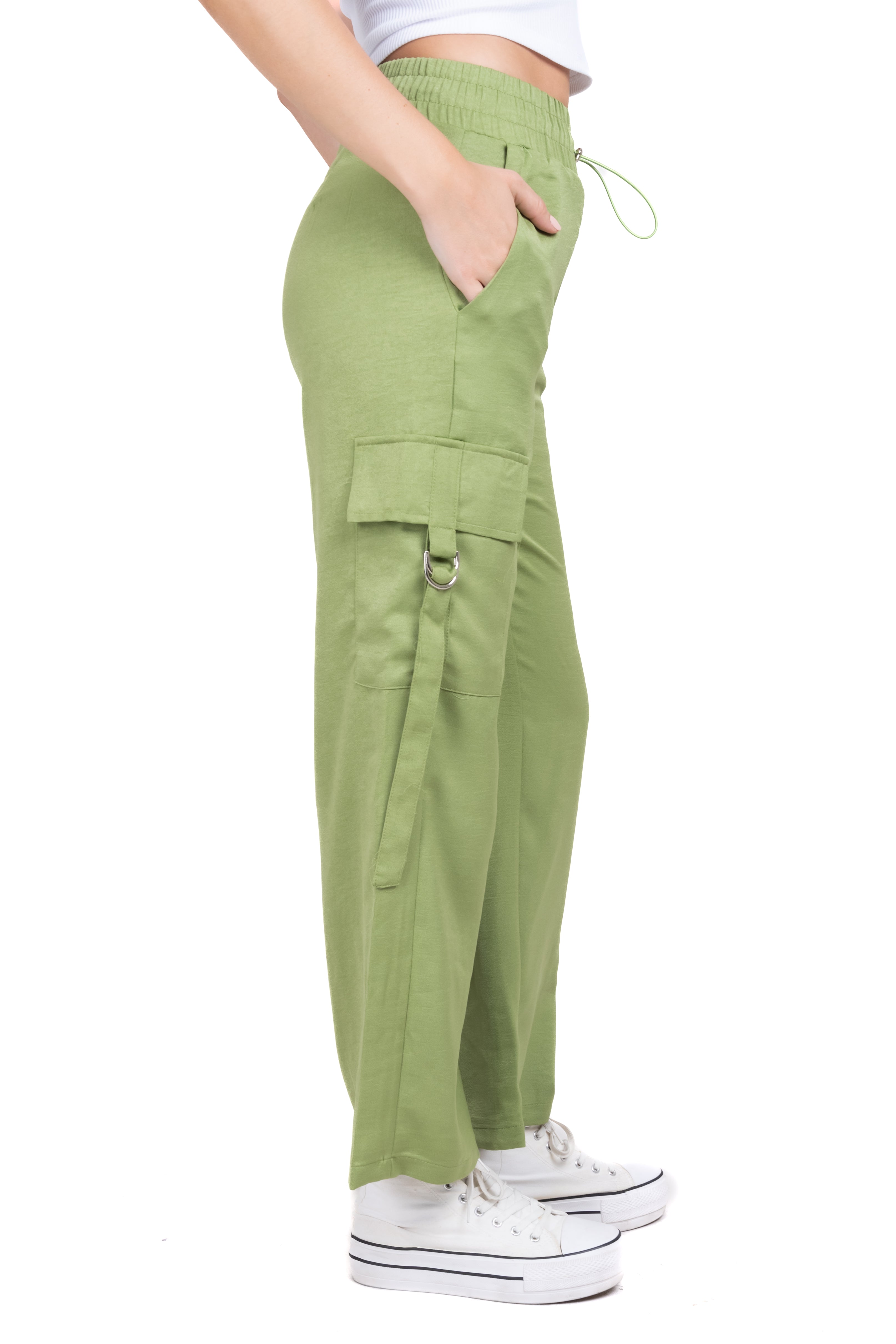 Pantalón cargo multi bolsas cinturones VERDE