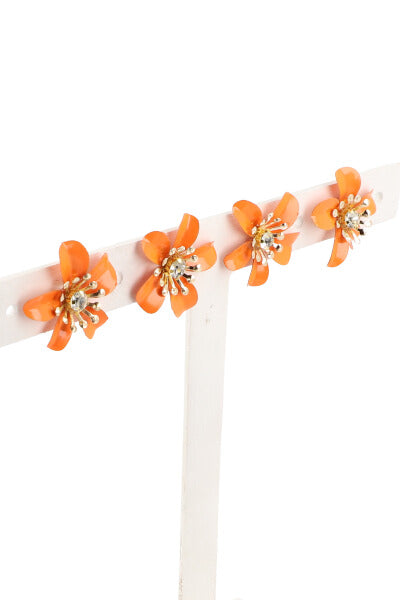 2 Pares Aretes Flor Color NARANJA