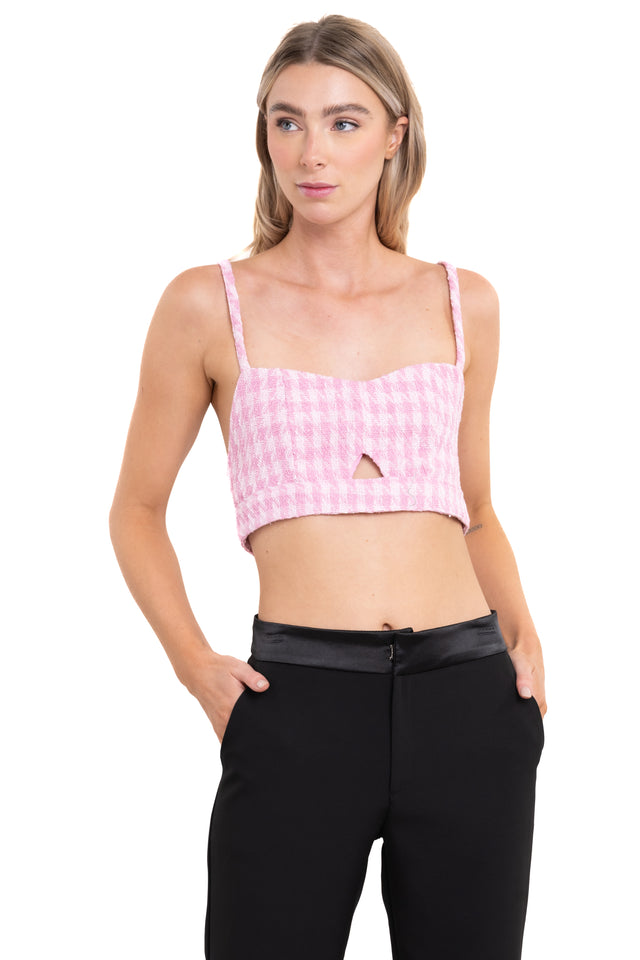 Top crop tweed tirantes