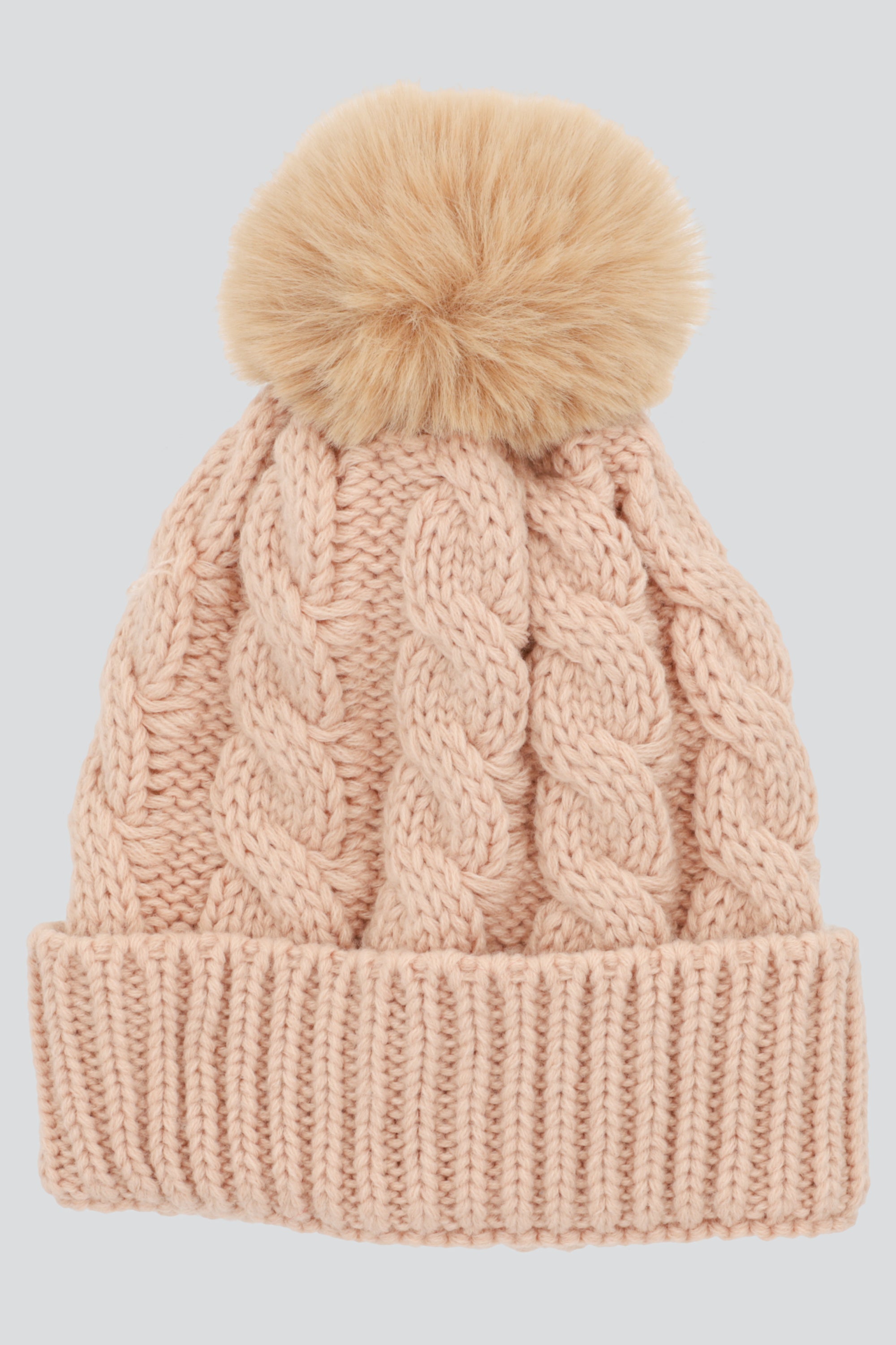 Gorro tejido trenzado pompón BEIGE