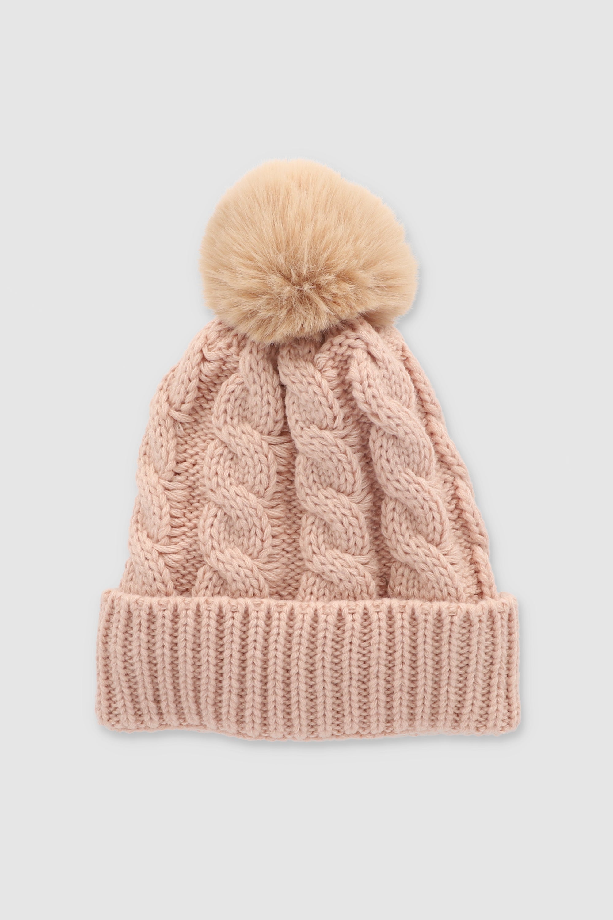 Gorro tejido trenzado pompón BEIGE