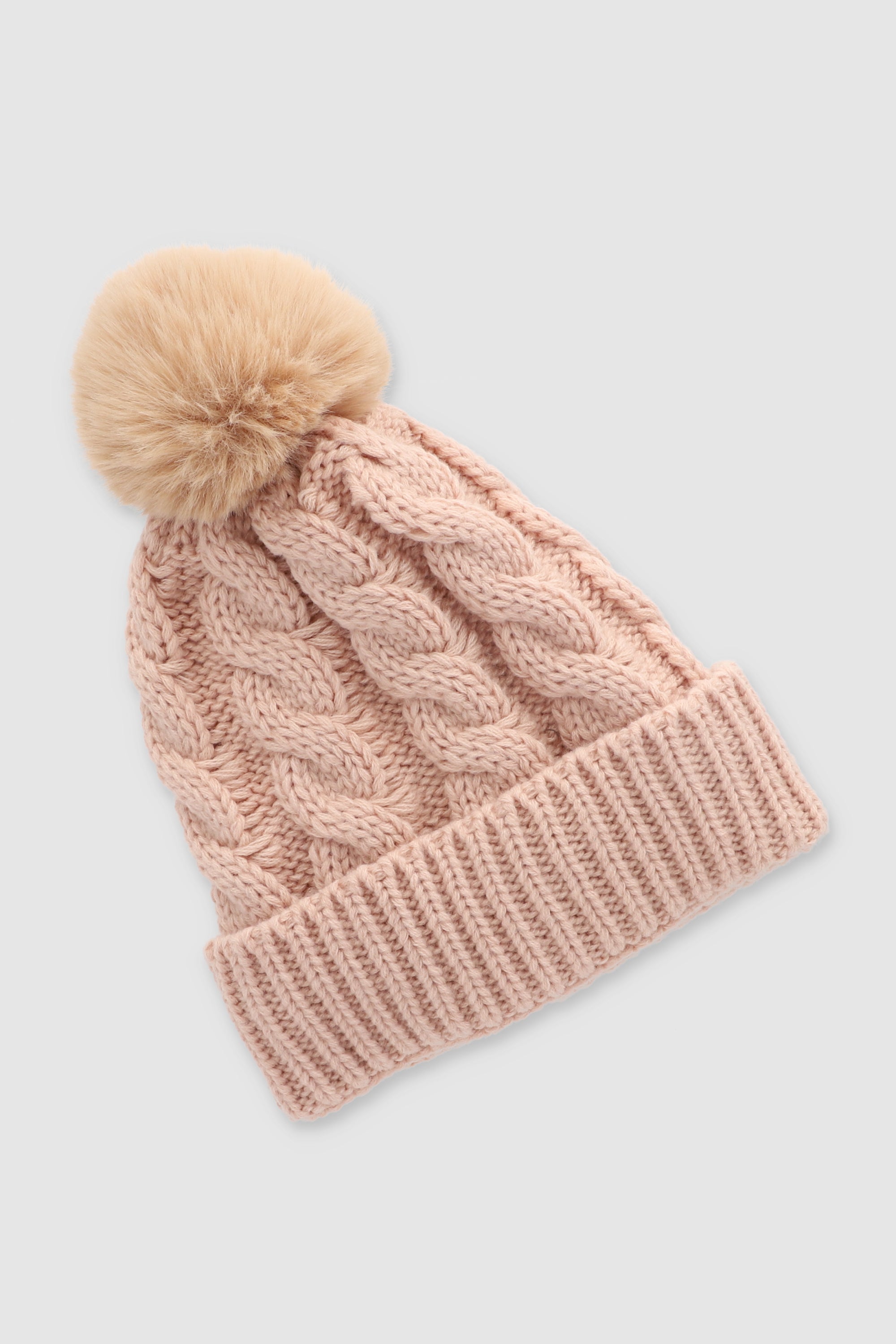 Gorro tejido trenzado pompón BEIGE