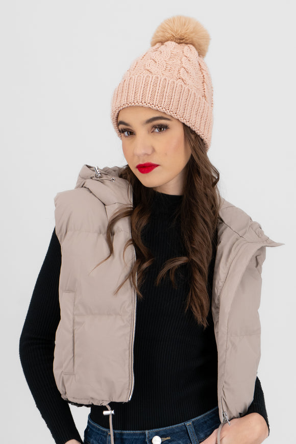 Gorro tejido trenzado pompón