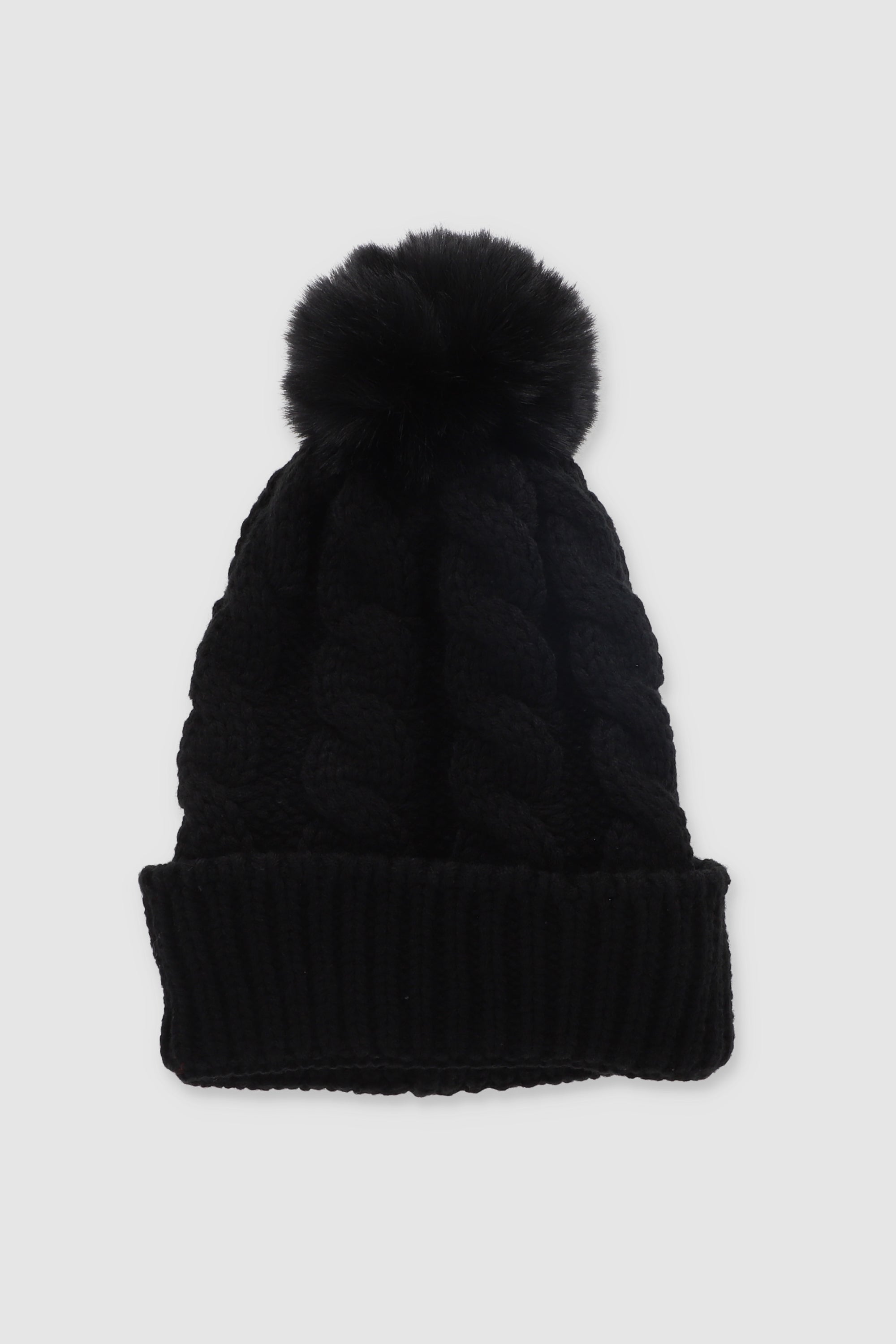 Beanie tejido trenzado pompón NEGRO