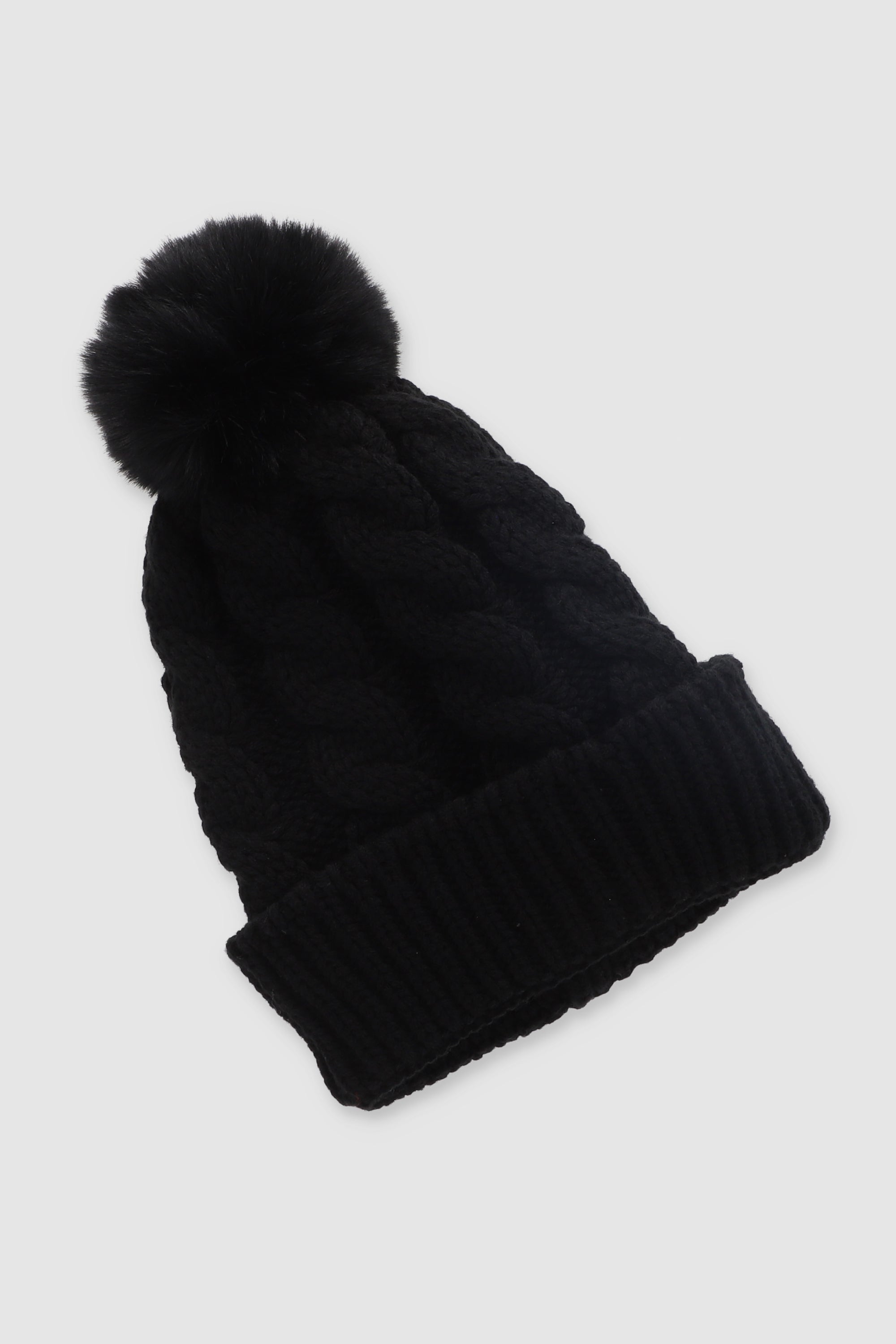 Beanie tejido trenzado pompón NEGRO